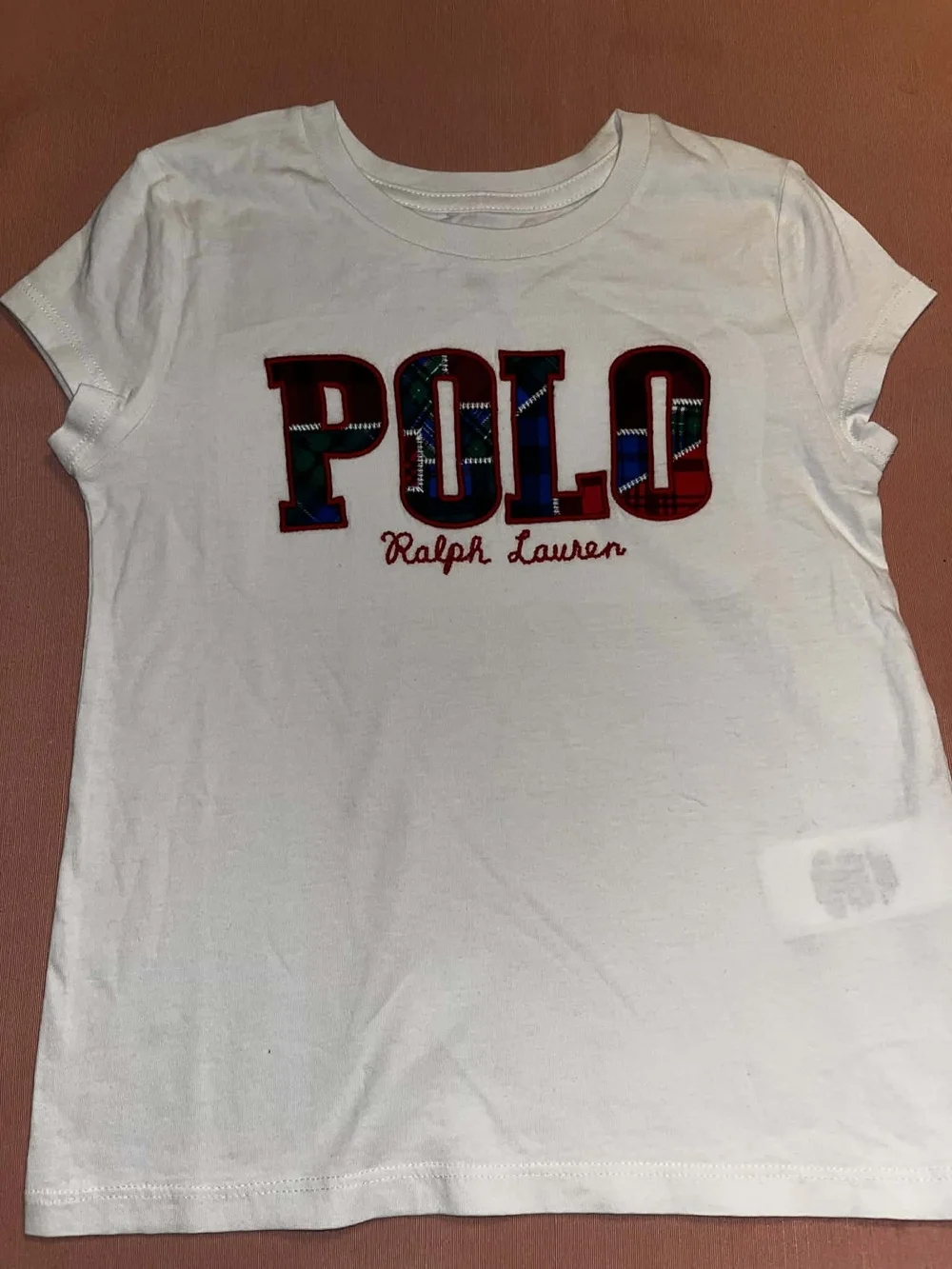 Polo Ralph Lauren White Tee with Plaid Logo